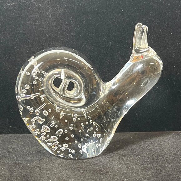 Handcrafted Clear Art Glass Garden Snail Paperweight Décor figurine Vintage - Picture 1 of 10